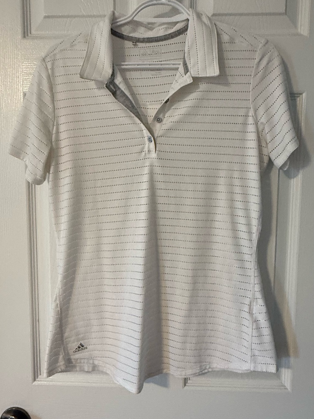 adidas White and Gray Climacool Striped Polo